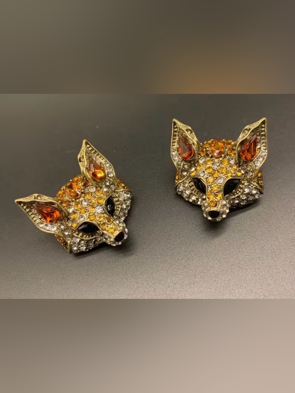 NWT Gold Fox Head Crystal Stud Earrings - Women's Accessories, Fall Jewelry